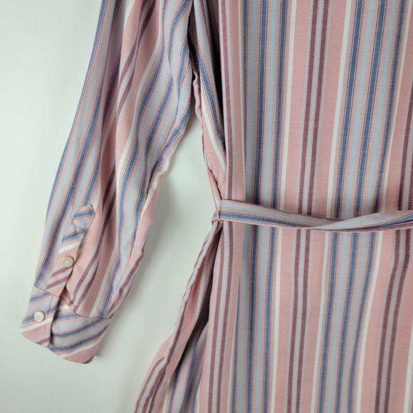 Tommy Hilfiger Pink Blue Striped Long Sleeve Shirtdress Belted sz 14 - Picture 5 of 11